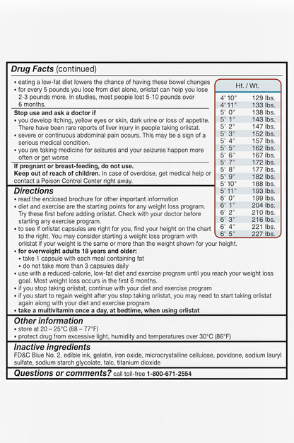 alli Weight Loss Diet Pills, Orlistat 60mg Capsules, Non Prescription WeightLoss Aid