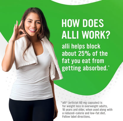 alli Weight Loss Diet Pills, Orlistat 60mg Capsules, Non Prescription WeightLoss Aid