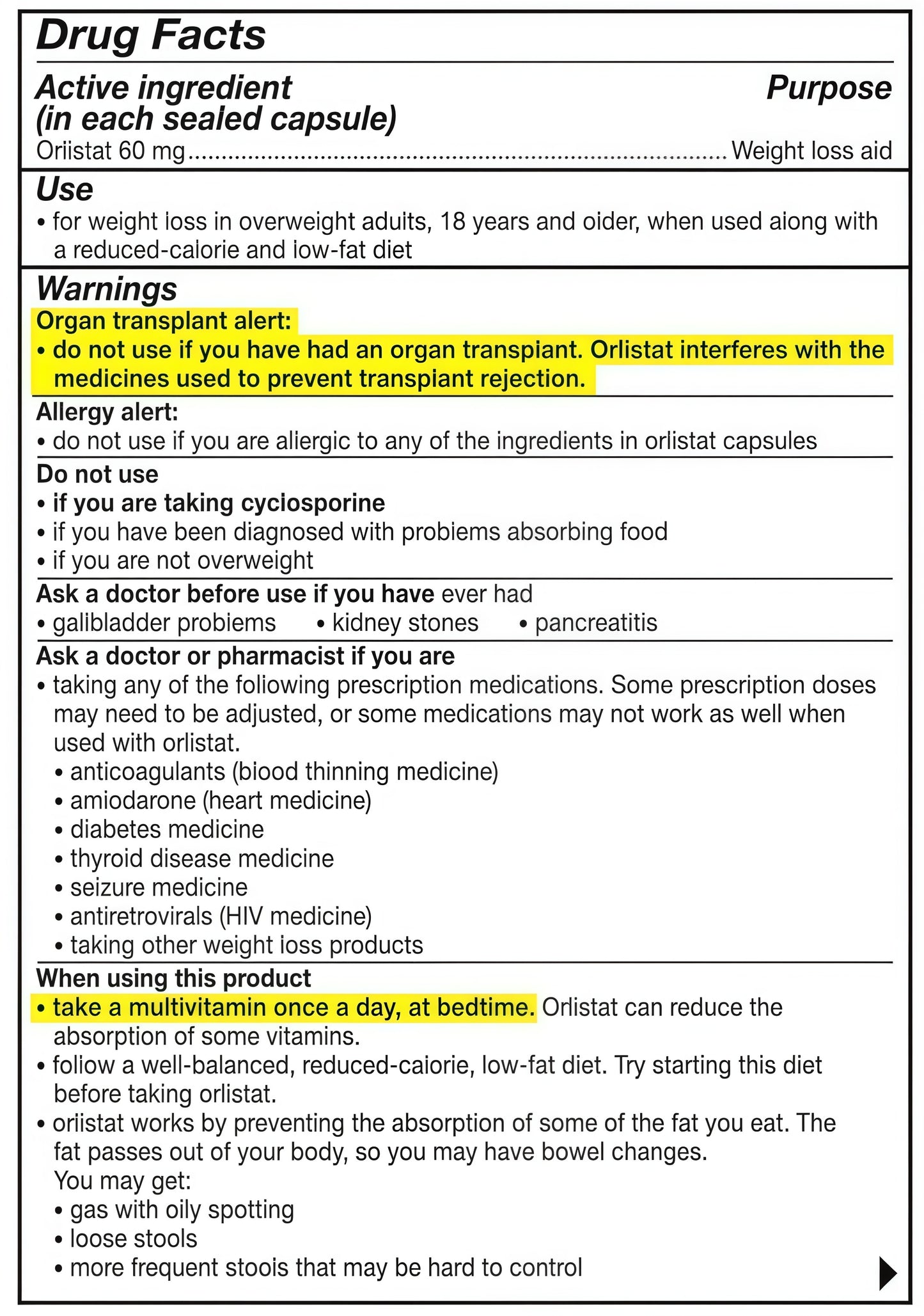 alli Weight Loss Diet Pills, Orlistat 60mg Capsules, Non Prescription WeightLoss Aid