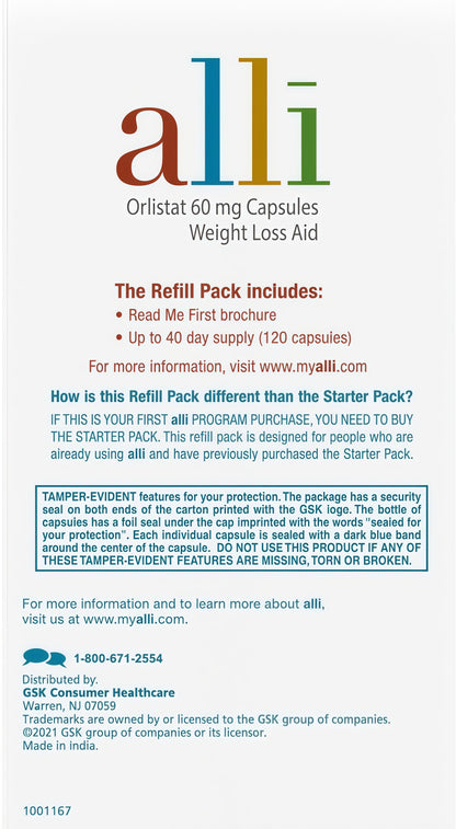 alli Weight Loss Diet Pills, Orlistat 60mg Capsules, Non Prescription WeightLoss Aid